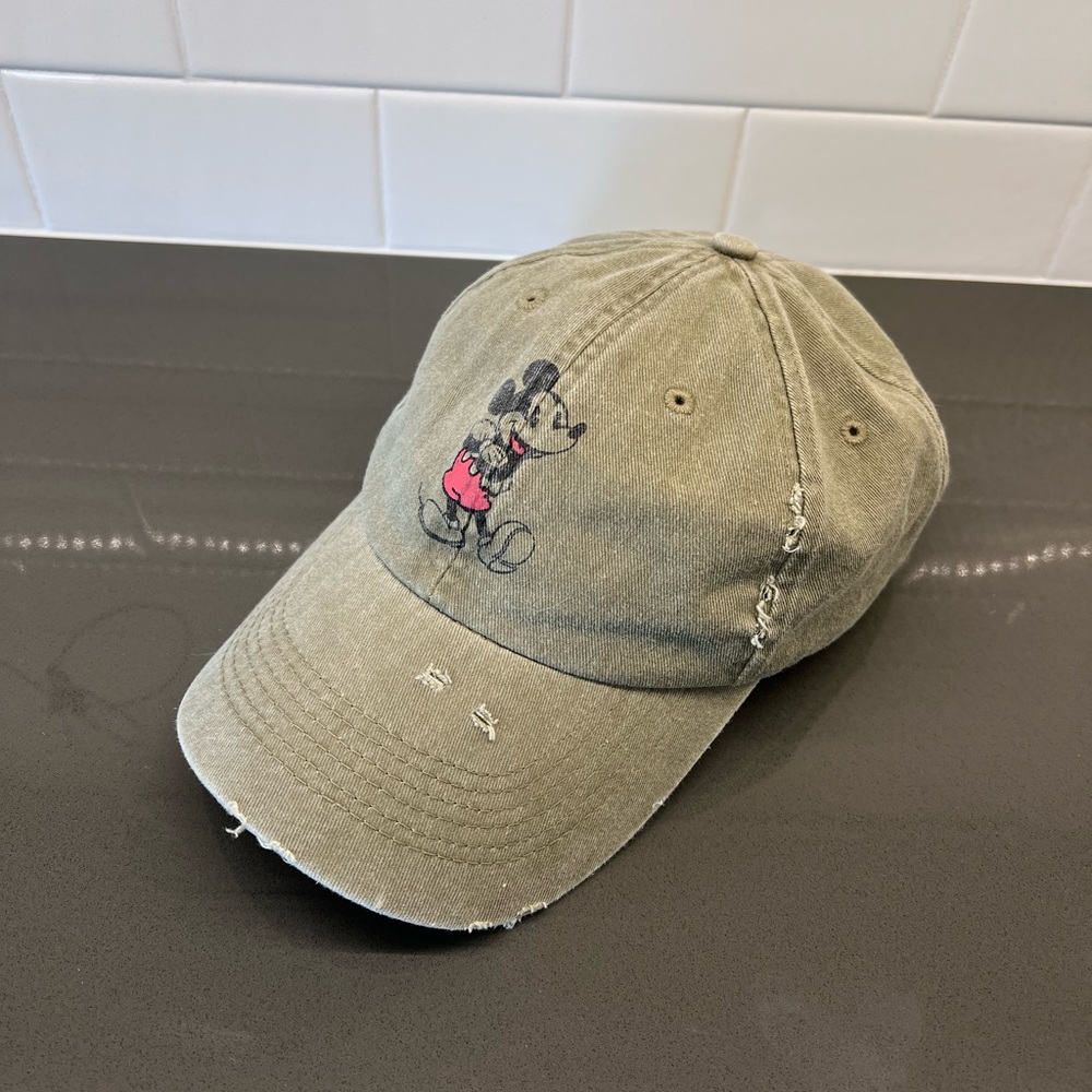 Disneyland Mickey Mouse Baseball Cap Hat Vintage Distressed Army Green DLR